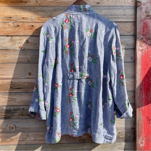 John.Mark linen button down collar loose fit embroidered top - Picture 10 of 12